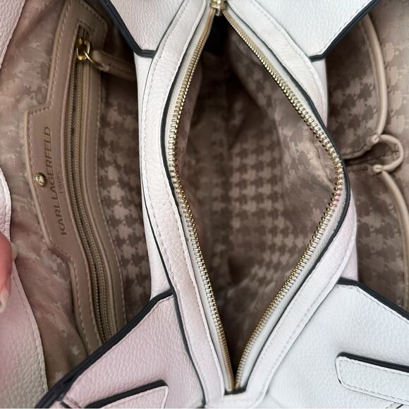 Karl Lagerfeld Cream & Gold Shoulder Bag Agyness Design Triple Compartment EUC - Picture 7 of 15